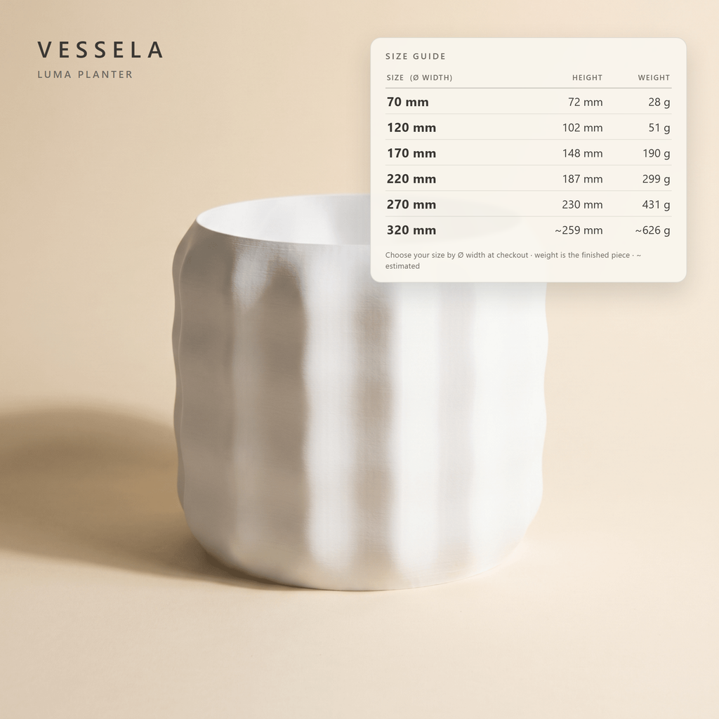 Luma Planter — size guide: width, height & weight