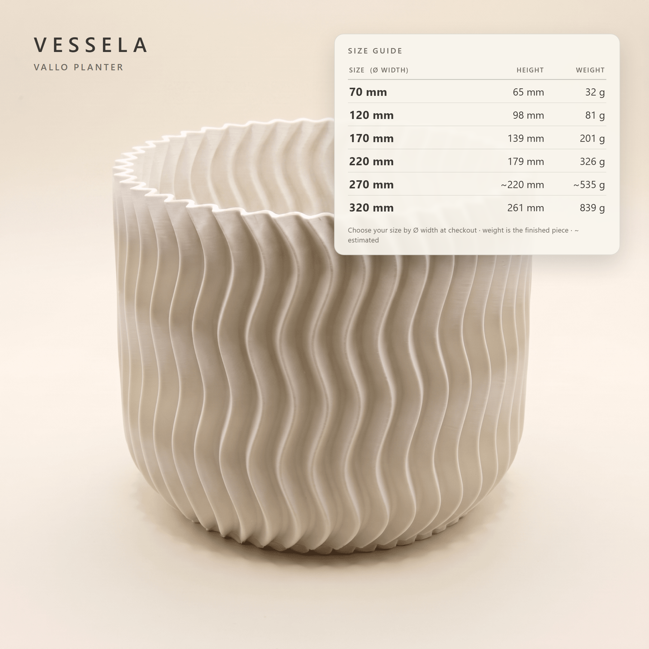 Vallo Planter — size guide: width, height & weight