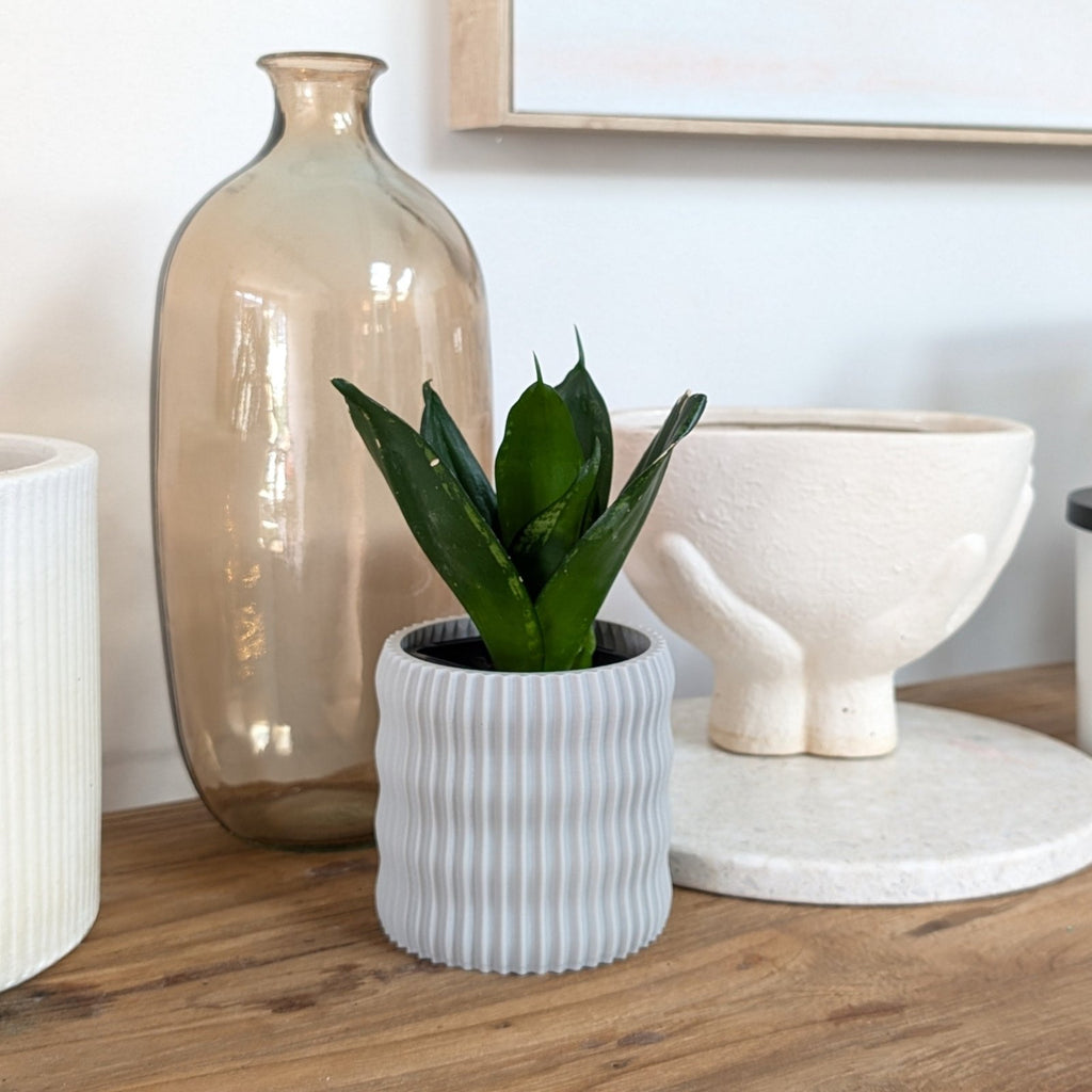 Rivo planter with a soft flowing water-inspired texture, 3D printed from plant-based PLA in Australia - view 2
