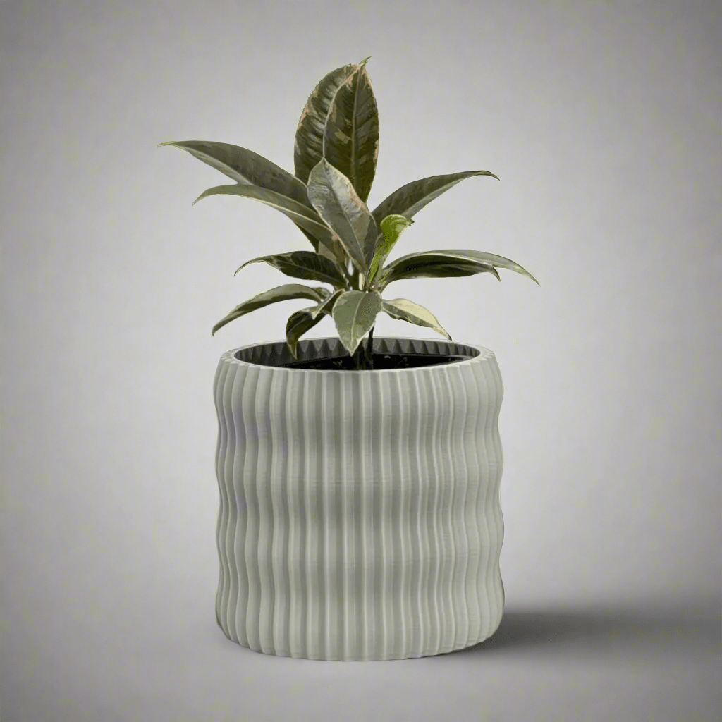 Rivo planter with a soft flowing water-inspired texture, 3D printed from plant-based PLA in Australia