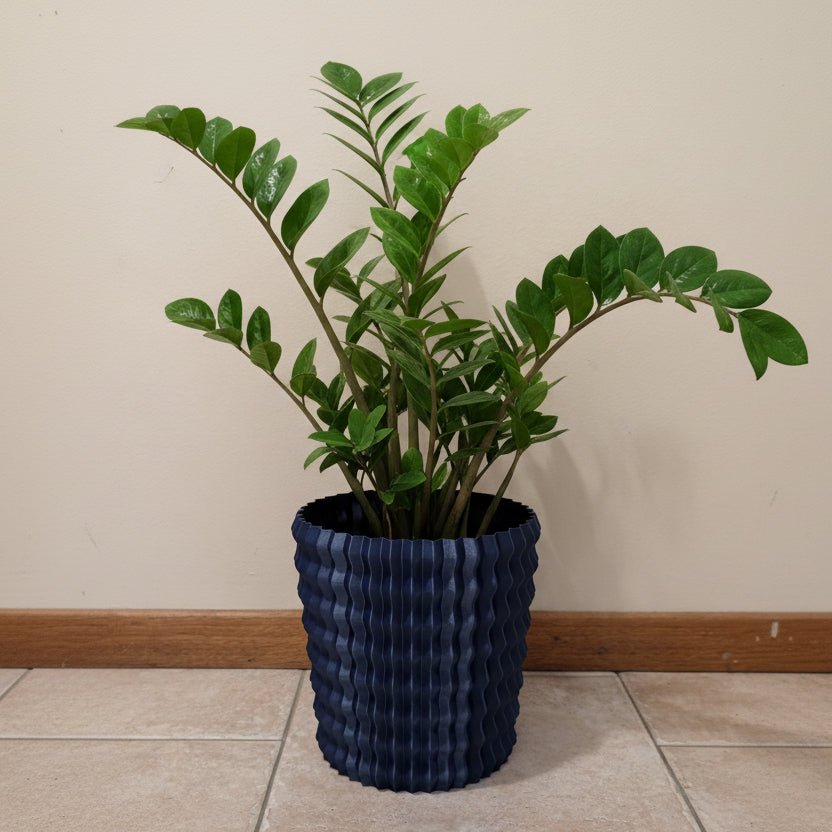 Pina planter with an evenly proportioned undulating wave surface, 3D printed in Australia - view 3