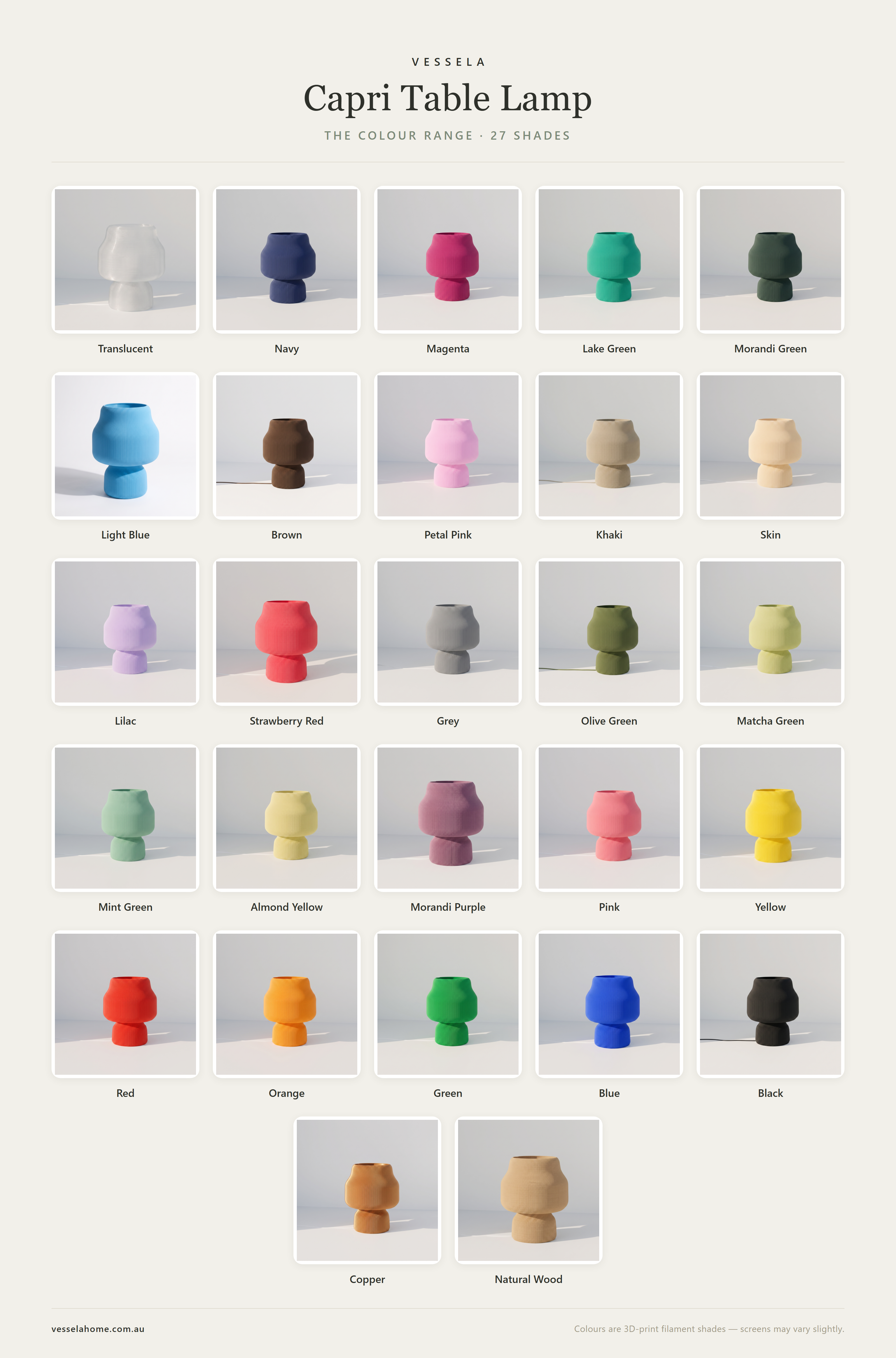 Capri Table Lamp — The Colour Range · 27 Shades