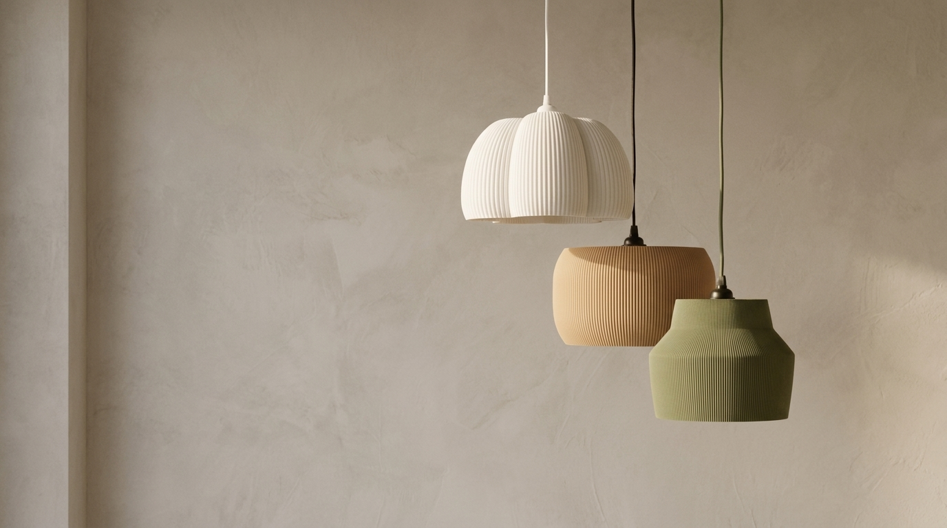 Lighting collection banner — three Vessela pendant lampshades