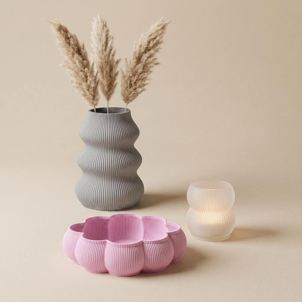 The Coffee-Table Edit in Blush Calm — grey vase, petal pink tray, glowing votive