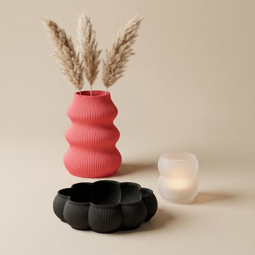 The Coffee-Table Edit in Bold Pop — strawberry red vase, black tray, glowing votive