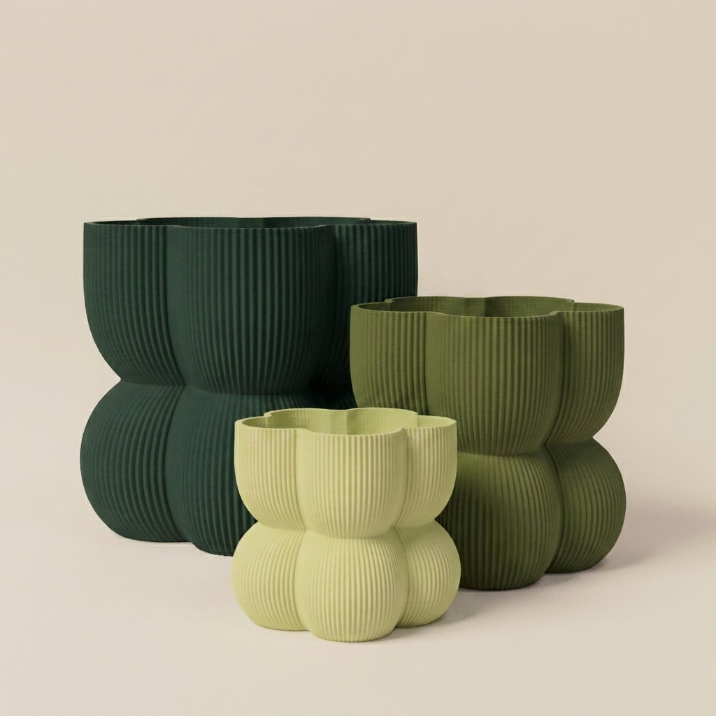 The Caribe Trio nesting planter set in Fresh Greens — matcha, olive and deep green gradient
