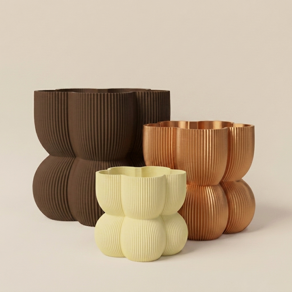 The Caribe Trio nesting planter set in Warm Clay — almond yellow, copper and chocolate gradient