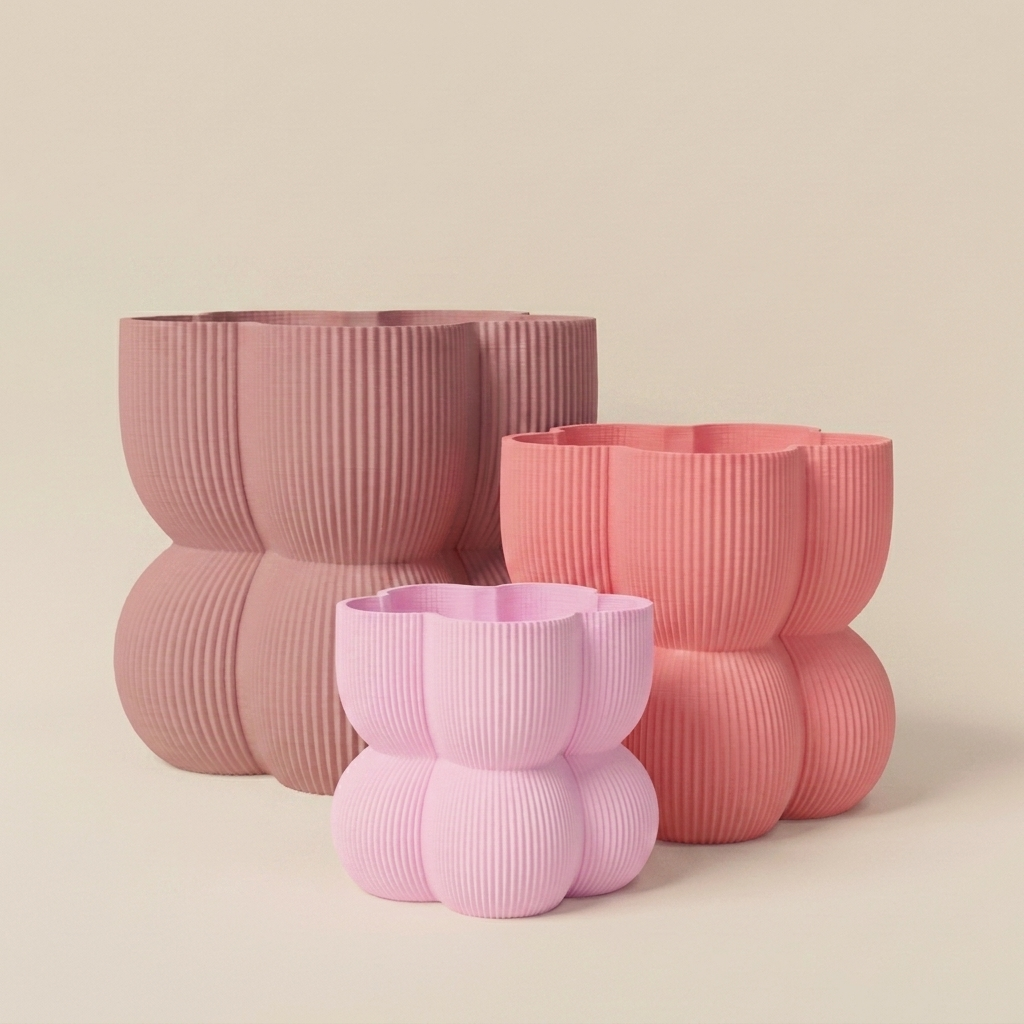 The Caribe Trio nesting planter set in Blush Calm — petal pink, pink and dusty mauve gradient