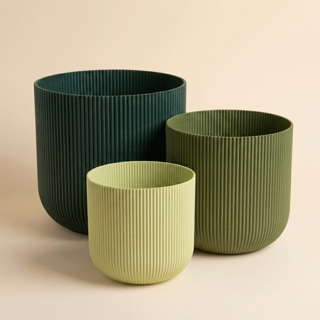 The Forma Trio nesting planter set in Fresh Greens — matcha, olive and deep green gradient