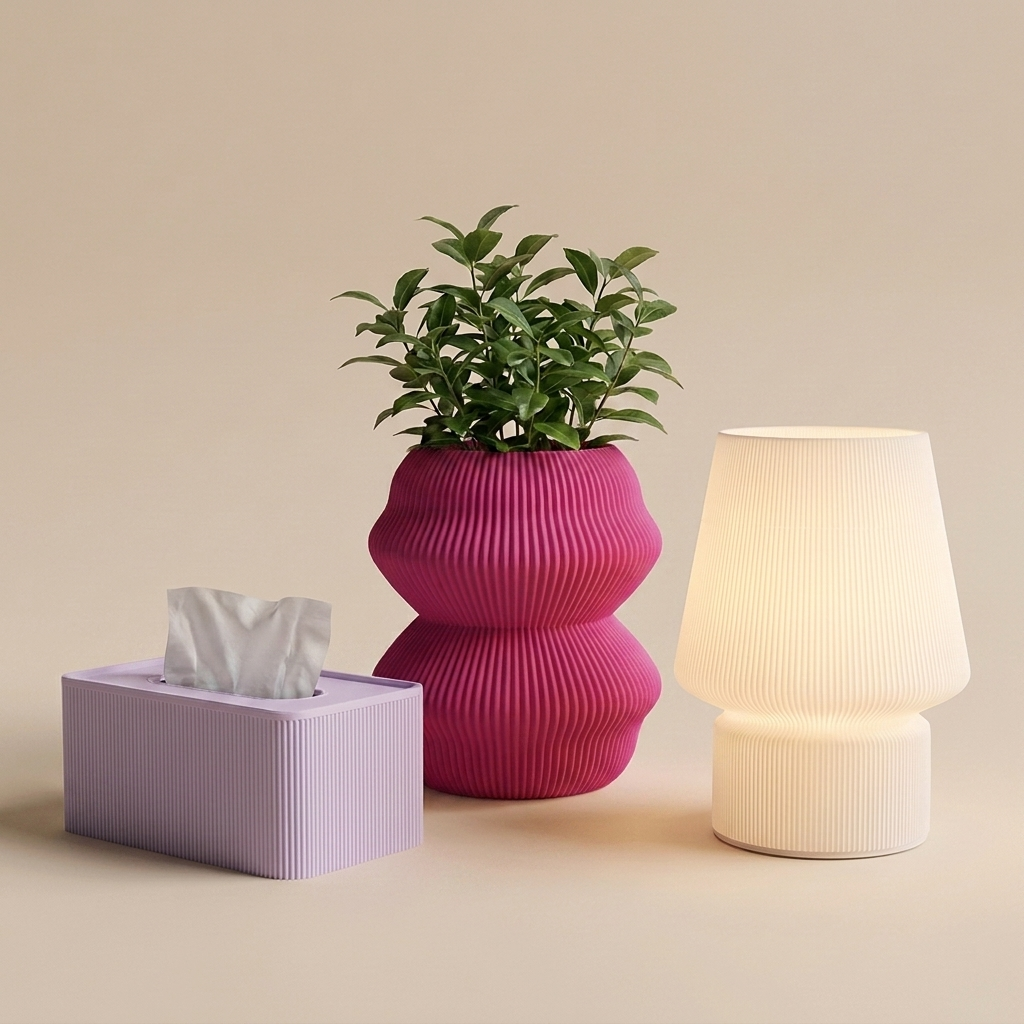 The Reading Nook in Pink Punch — magenta planter, lilac tissue box, glowing lamp