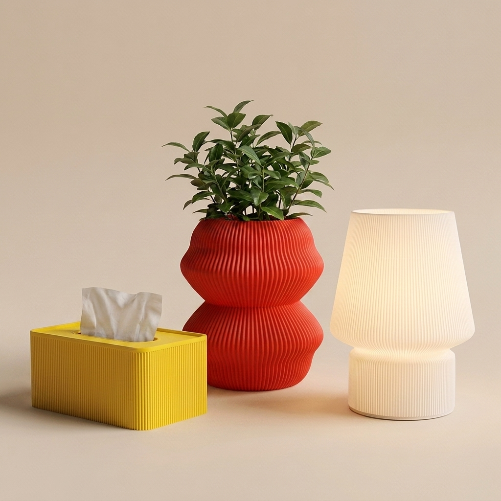 The Reading Nook in Citrus Pop — red planter, yellow tissue box, glowing lamp