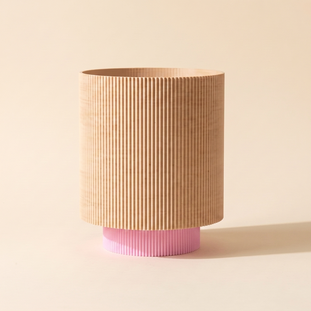 Niza Table Lamp — Natural Wood shade, Petal Pink base