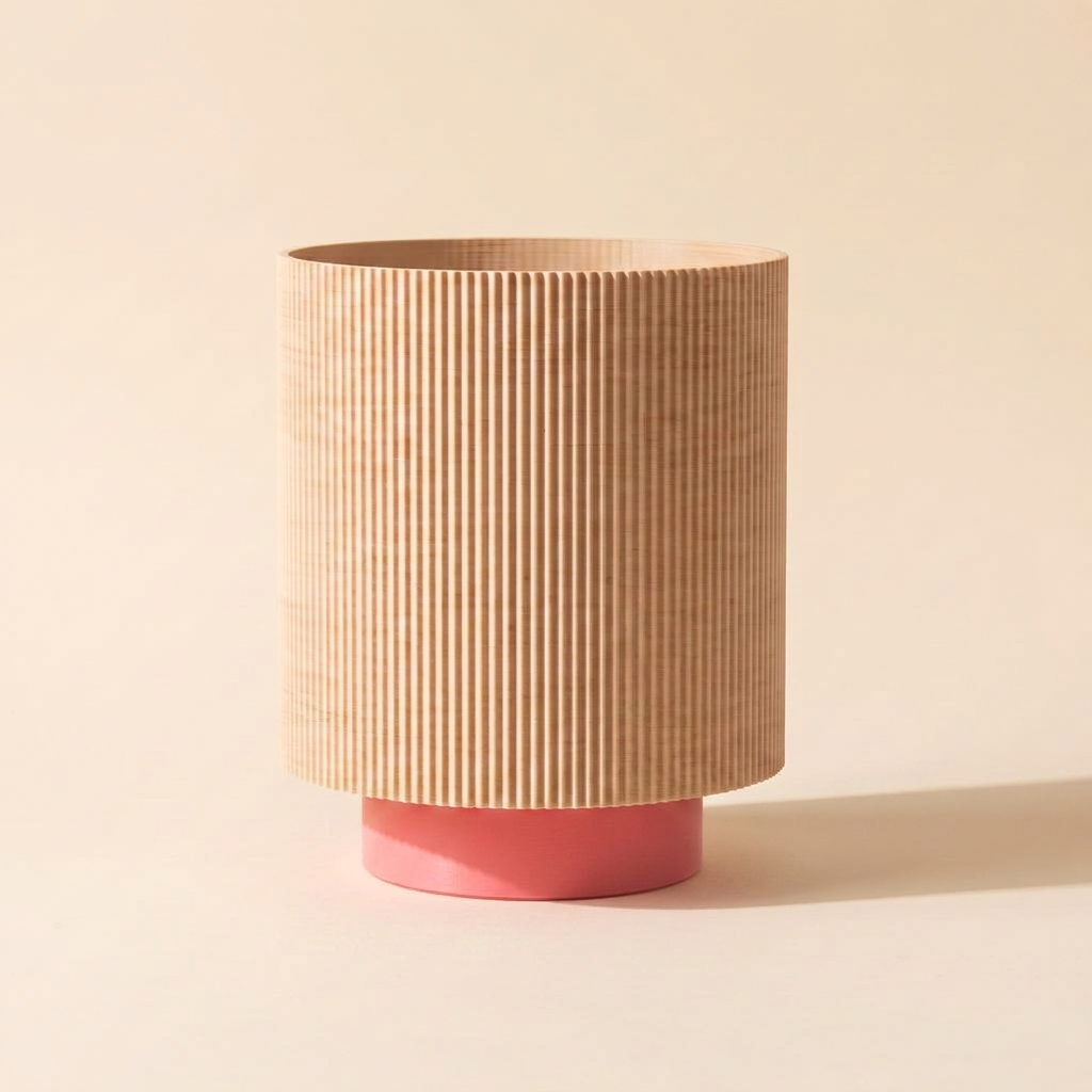 Niza Table Lamp — Natural Wood shade, Pink base
