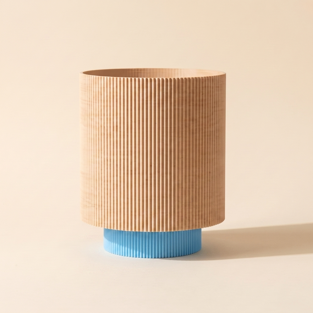 Niza Table Lamp — Natural Wood shade, Light Blue base