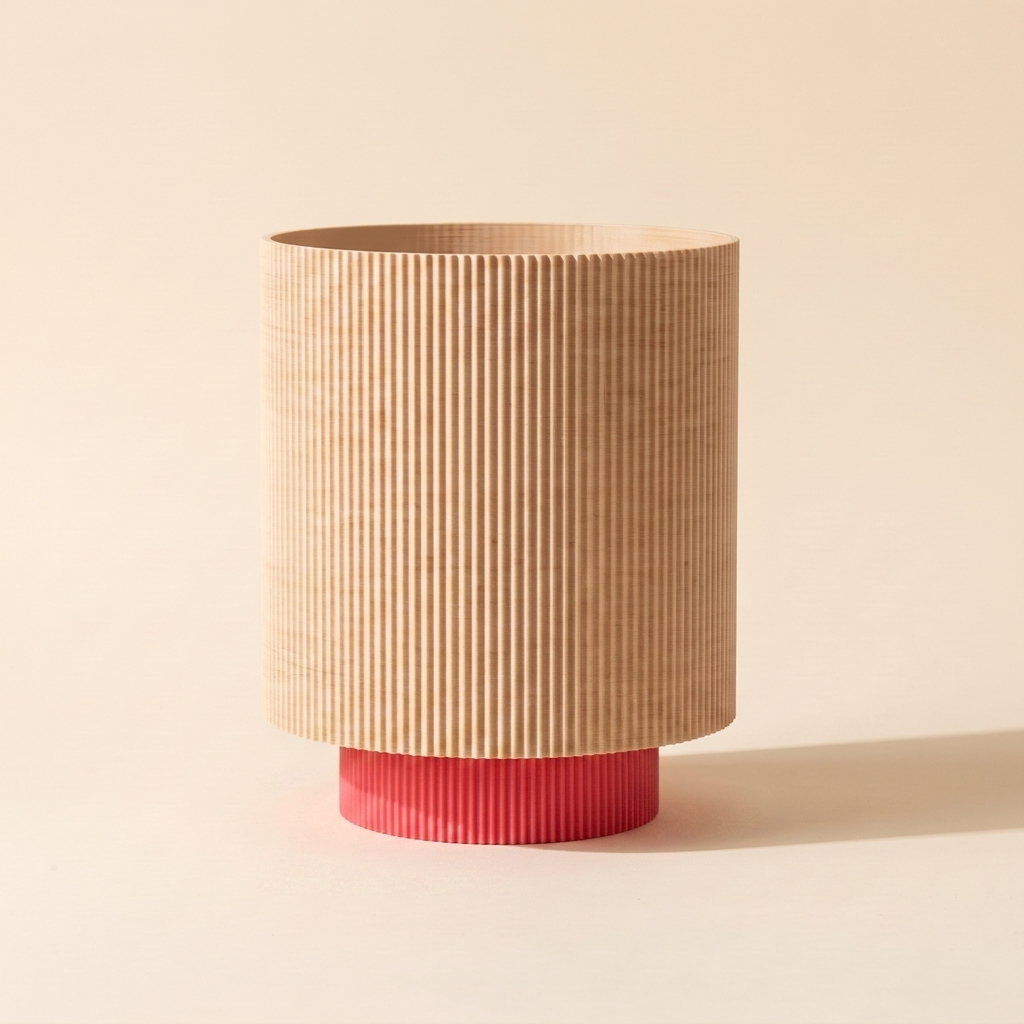 Niza Table Lamp — Natural Wood shade, Strawberry Red base