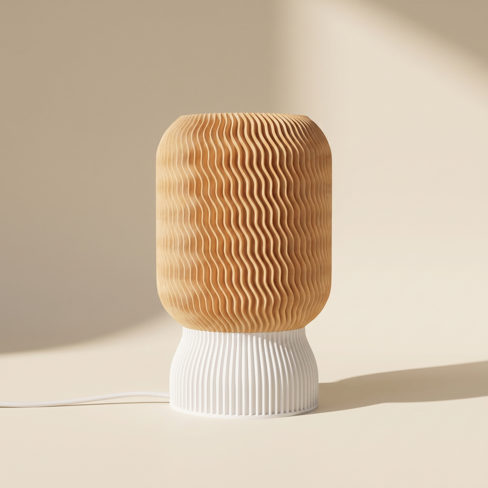Malibu Table Lamp — Natural Wood shade, White base