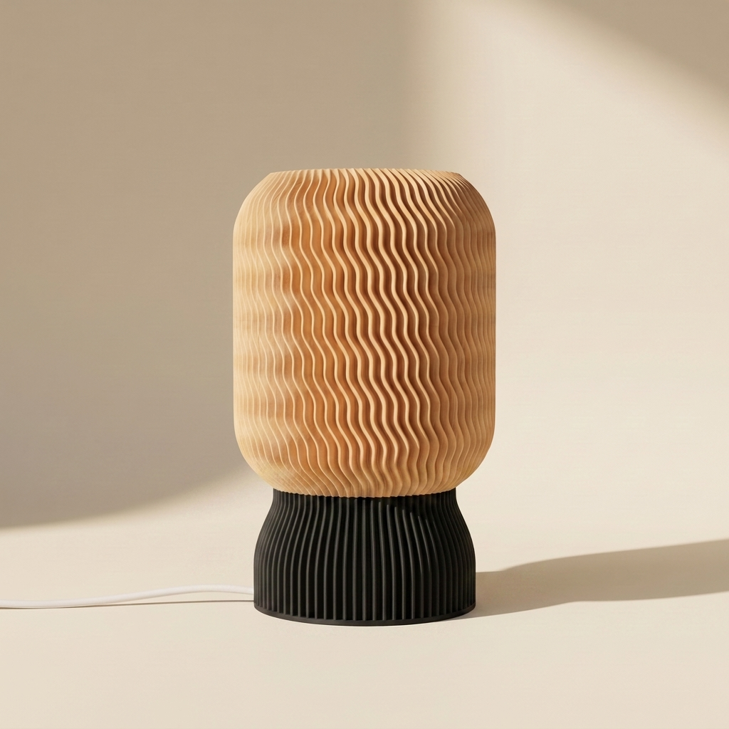 Malibu Table Lamp — Natural Wood shade, Black base
