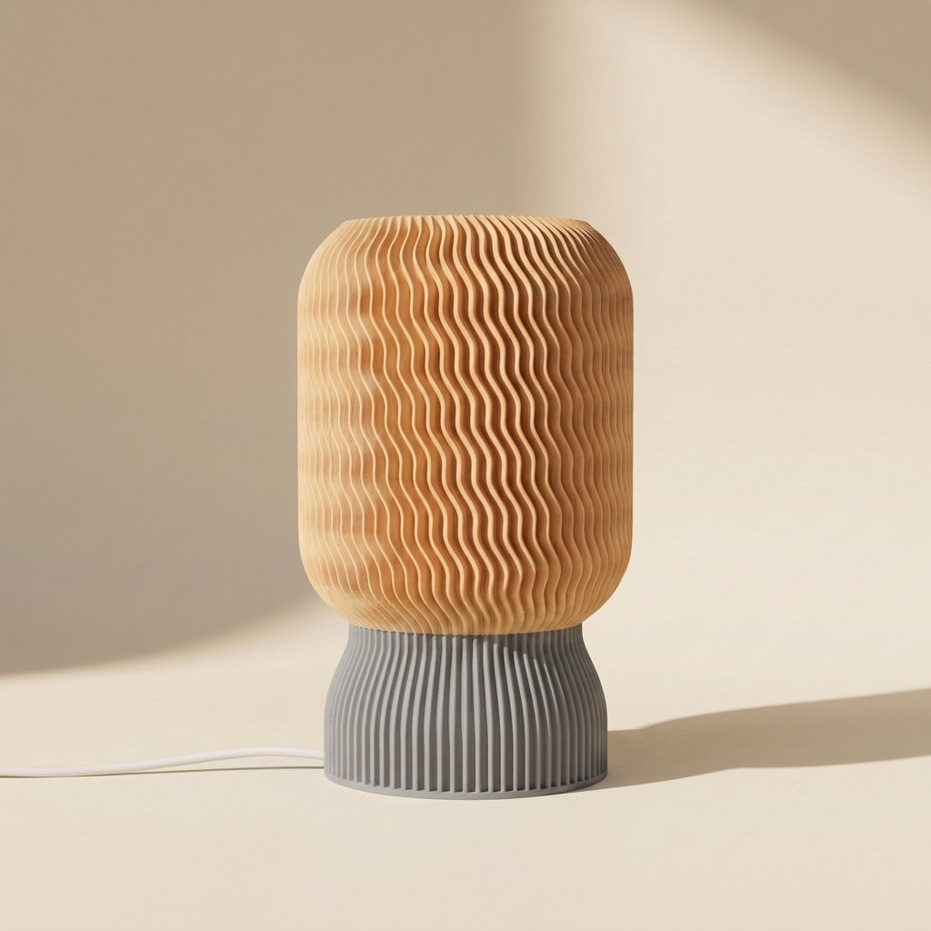 Malibu Table Lamp — Natural Wood shade, Grey base