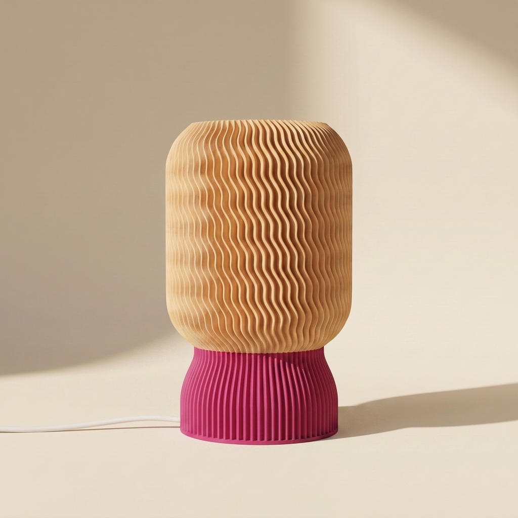Malibu Table Lamp — Natural Wood shade, Magenta base