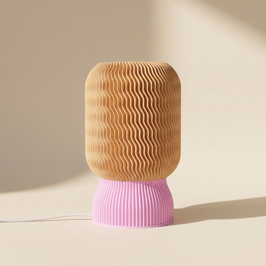 Malibu Table Lamp — Natural Wood shade, Petal Pink base