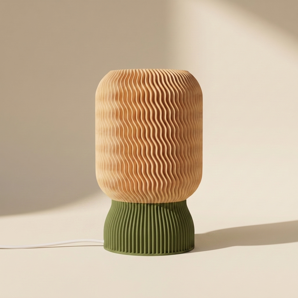 Malibu Table Lamp — Natural Wood shade, Olive Green base