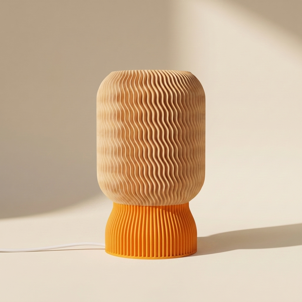 Malibu Table Lamp — Natural Wood shade, Orange base