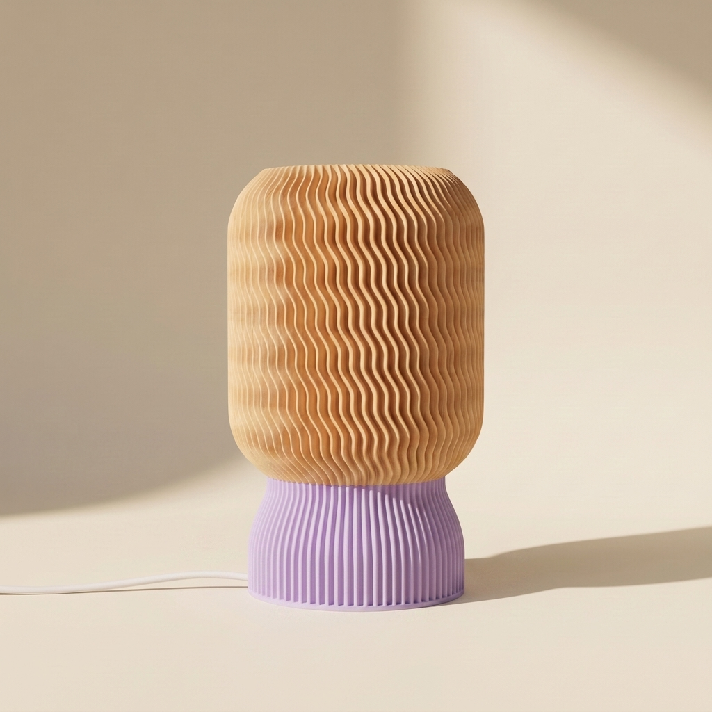 Malibu Table Lamp — Natural Wood shade, Lilac base