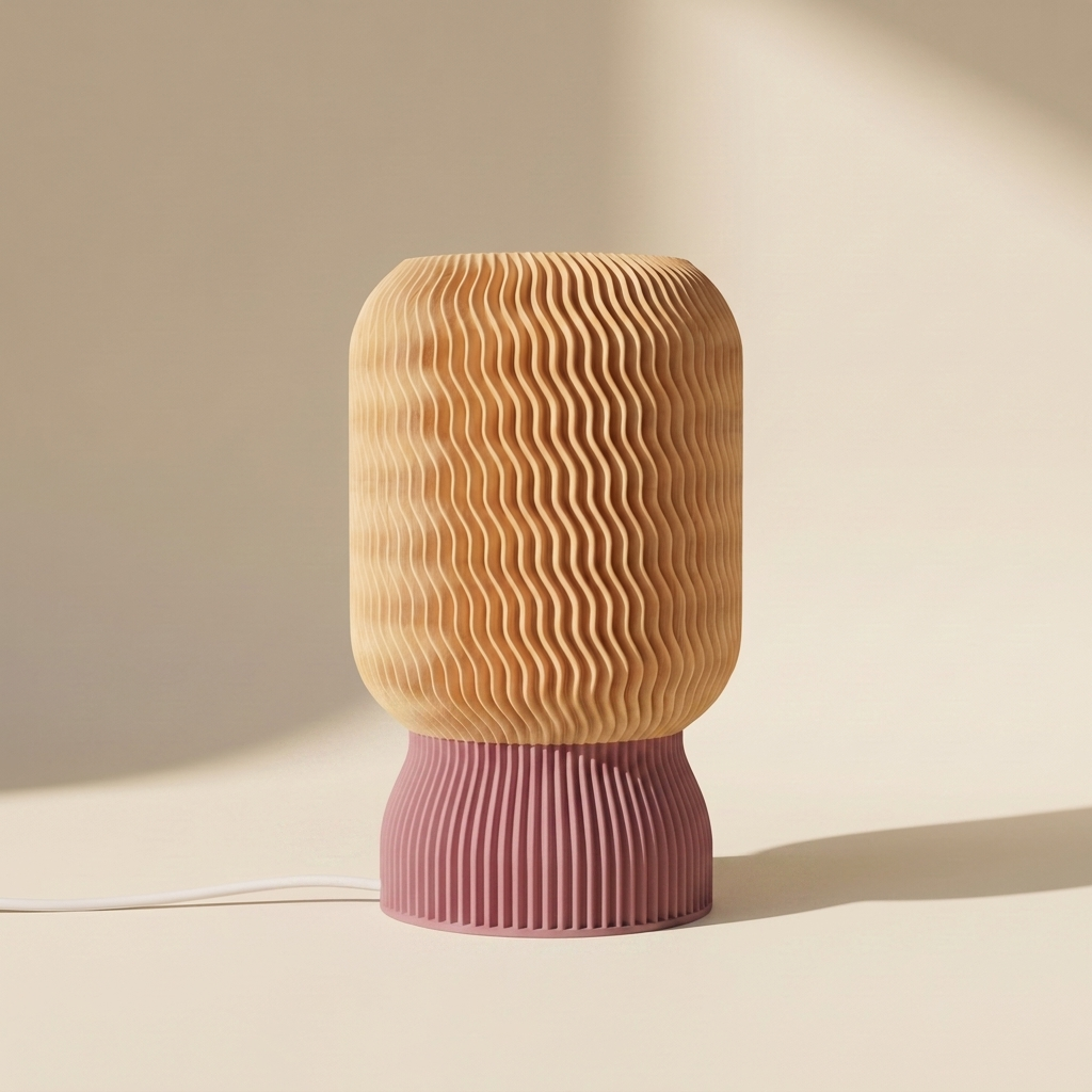 Malibu Table Lamp — Natural Wood shade, Morandi Purple base