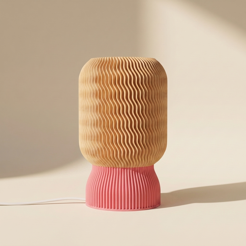 Malibu Table Lamp — Natural Wood shade, Pink base