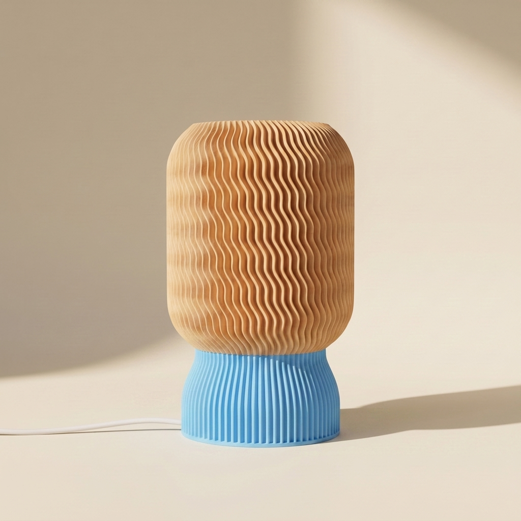 Malibu Table Lamp — Natural Wood shade, Light Blue base