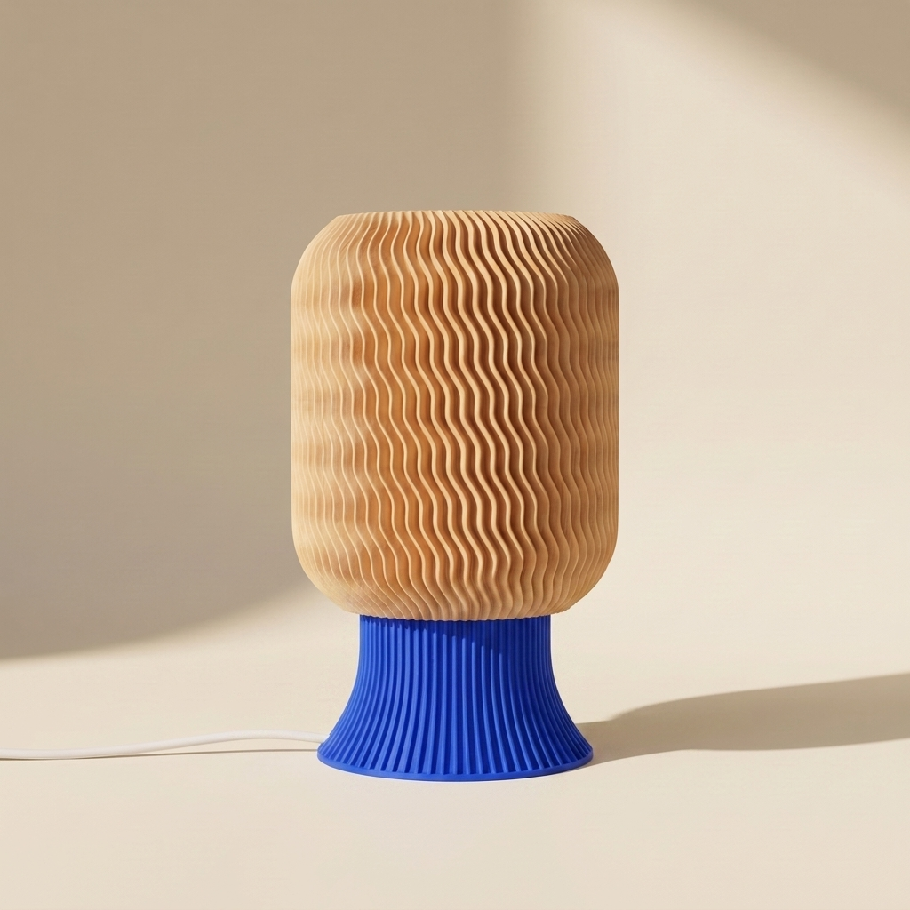 Malibu Table Lamp — Natural Wood shade, Blue base