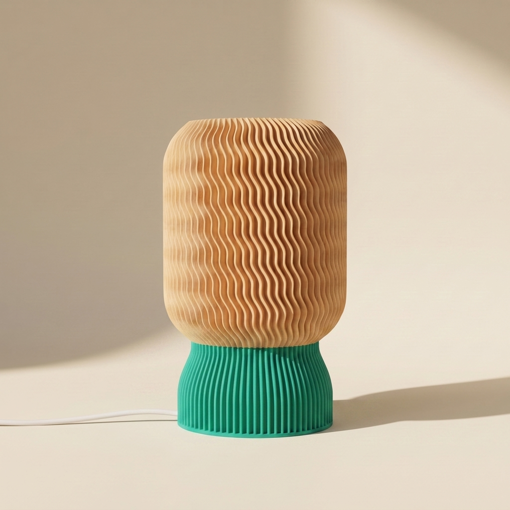 Malibu Table Lamp — Natural Wood shade, Lake Green base