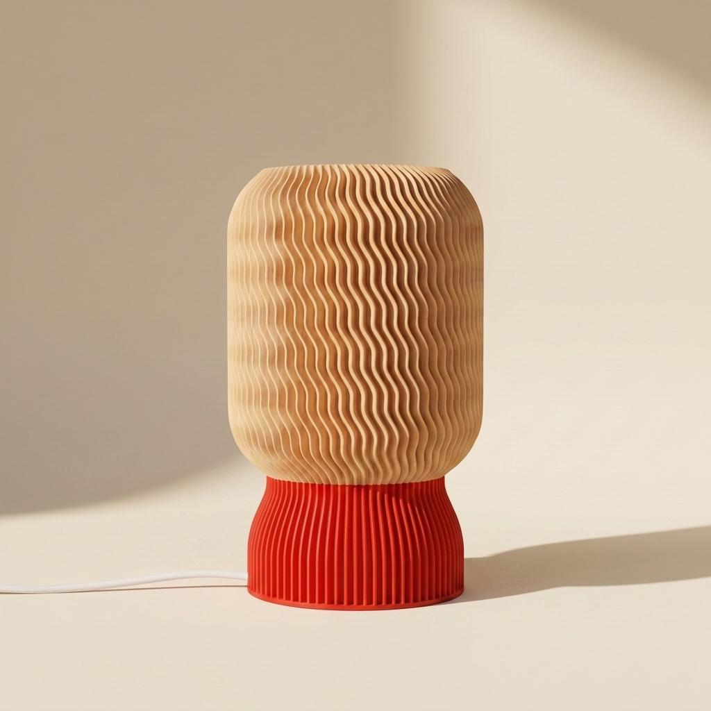 Malibu Table Lamp — Natural Wood shade, Red base