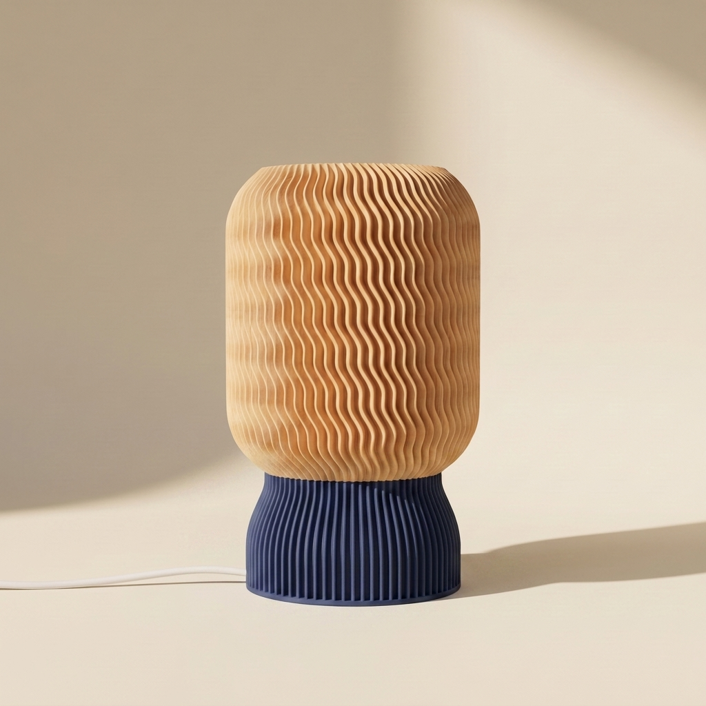 Malibu Table Lamp — Natural Wood shade, Navy base