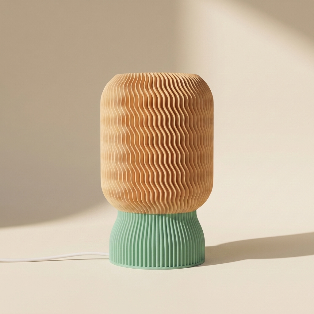 Malibu Table Lamp — Natural Wood shade, Mint Green base