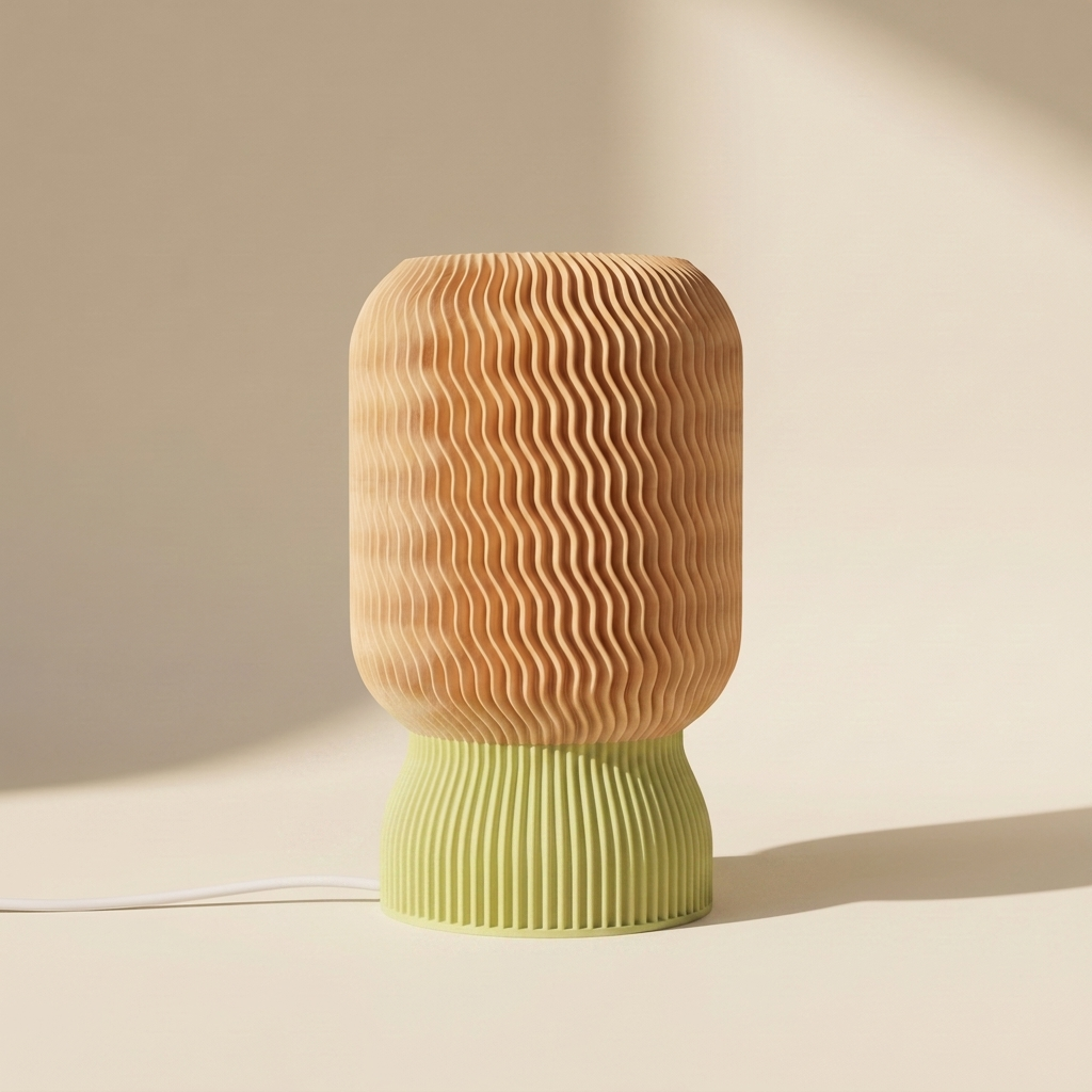 Malibu Table Lamp — Natural Wood shade, Matcha Green base
