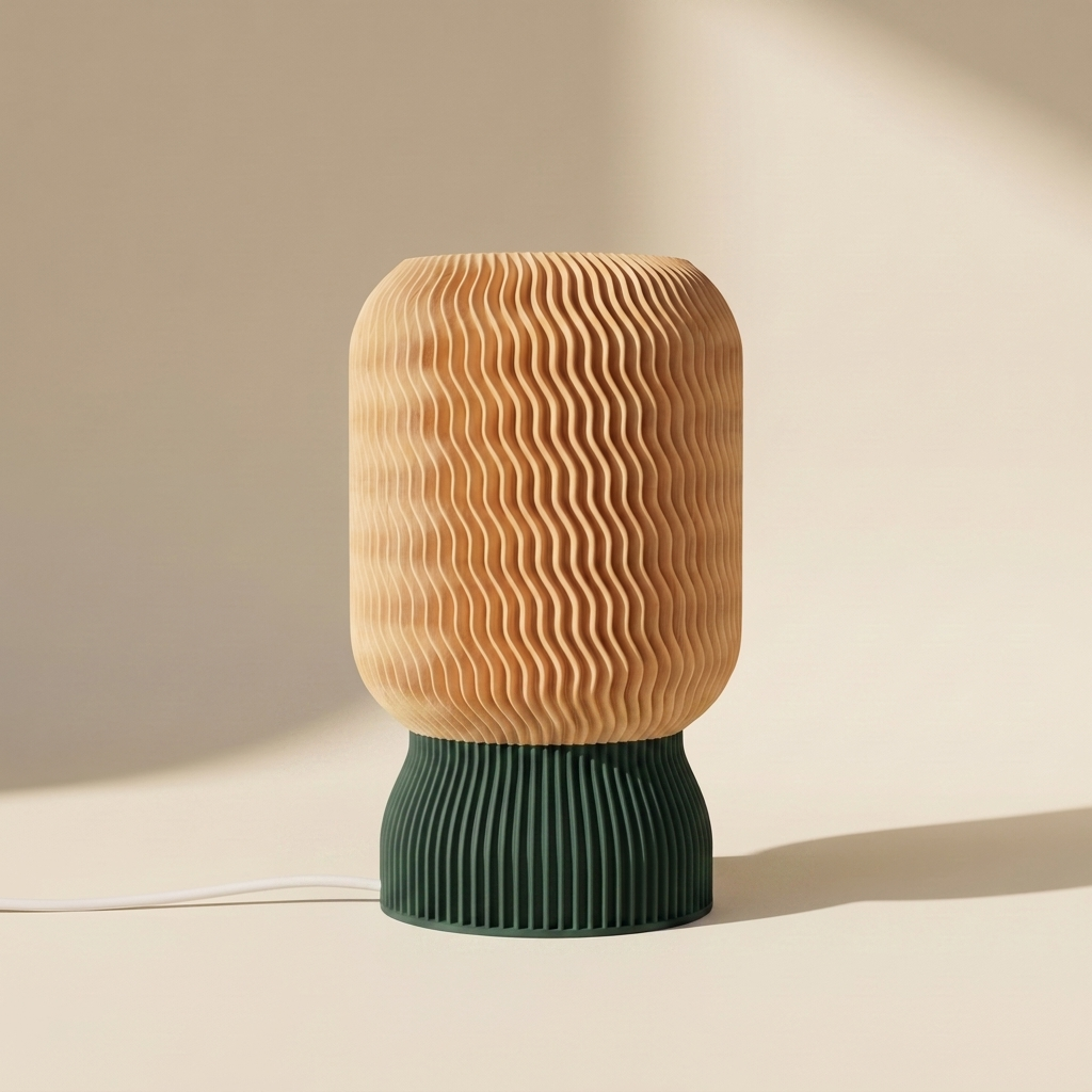 Malibu Table Lamp — Natural Wood shade, Morandi Green base