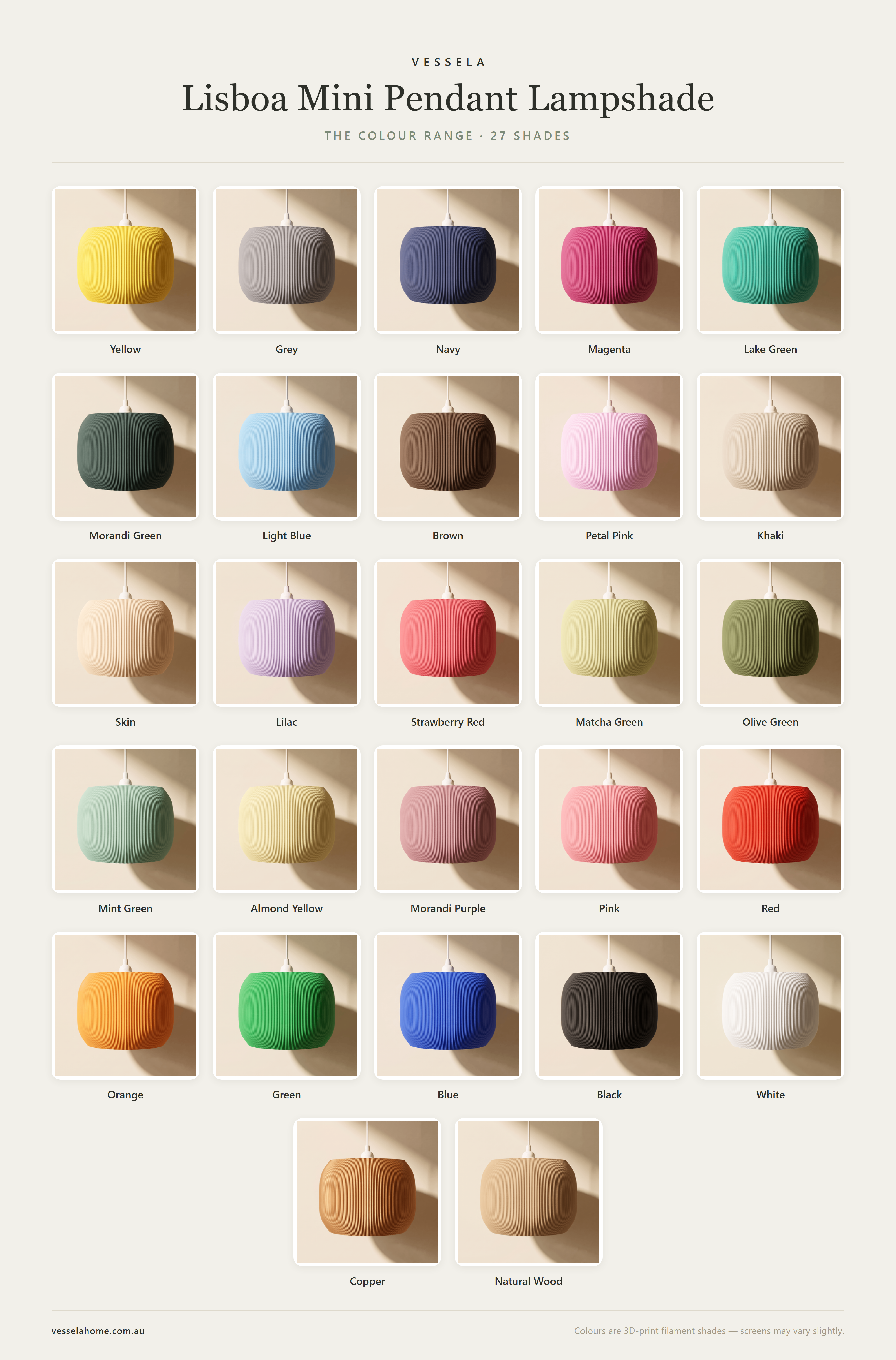Lisboa Mini Pendant Lampshade — The Colour Range · 27 Shades