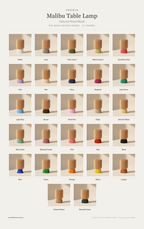 Malibu Table Lamp — Natural Wood shade colour range · 27 base colours