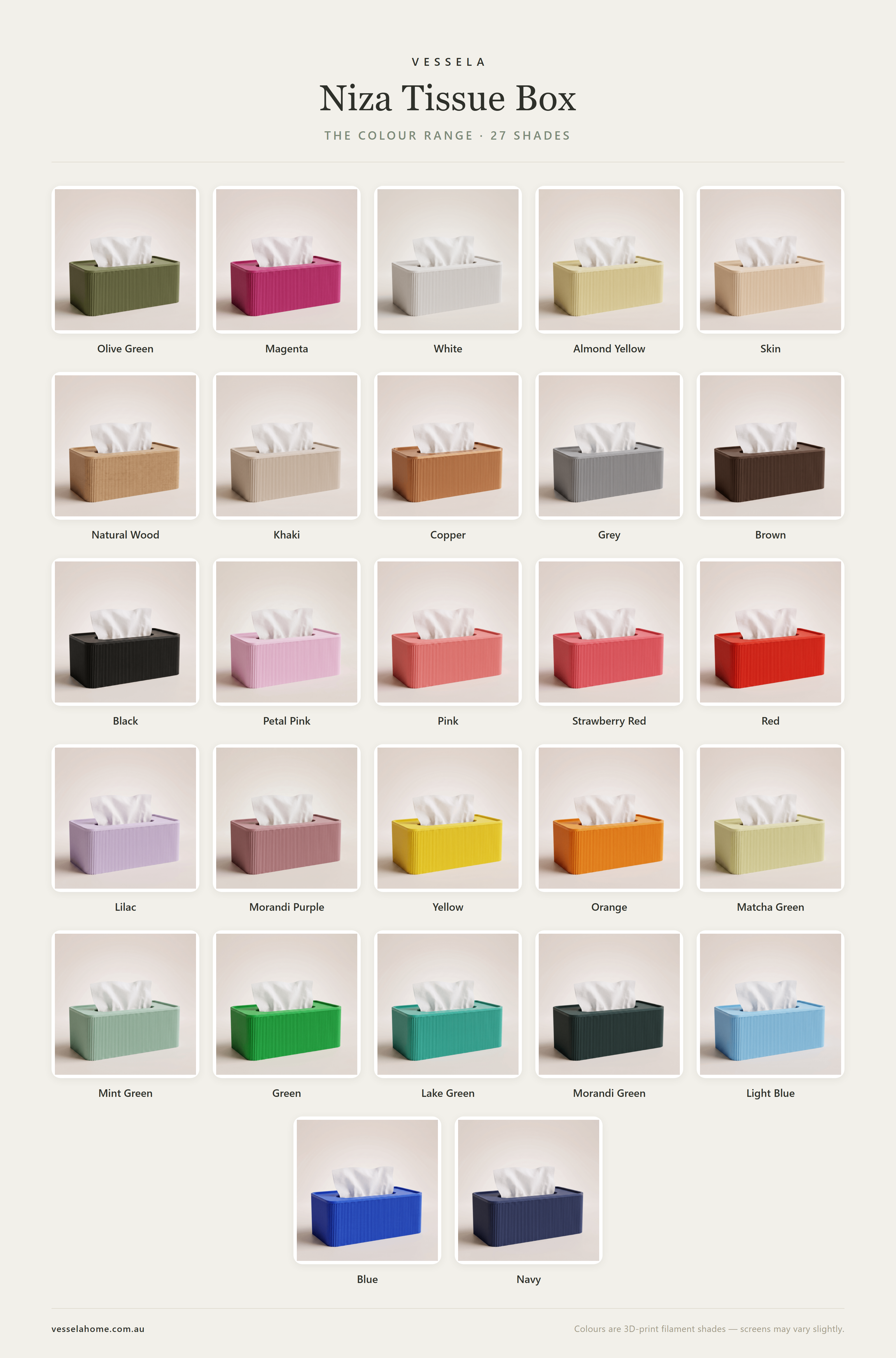 Niza Tissue Box — The Colour Range · 27 Shades