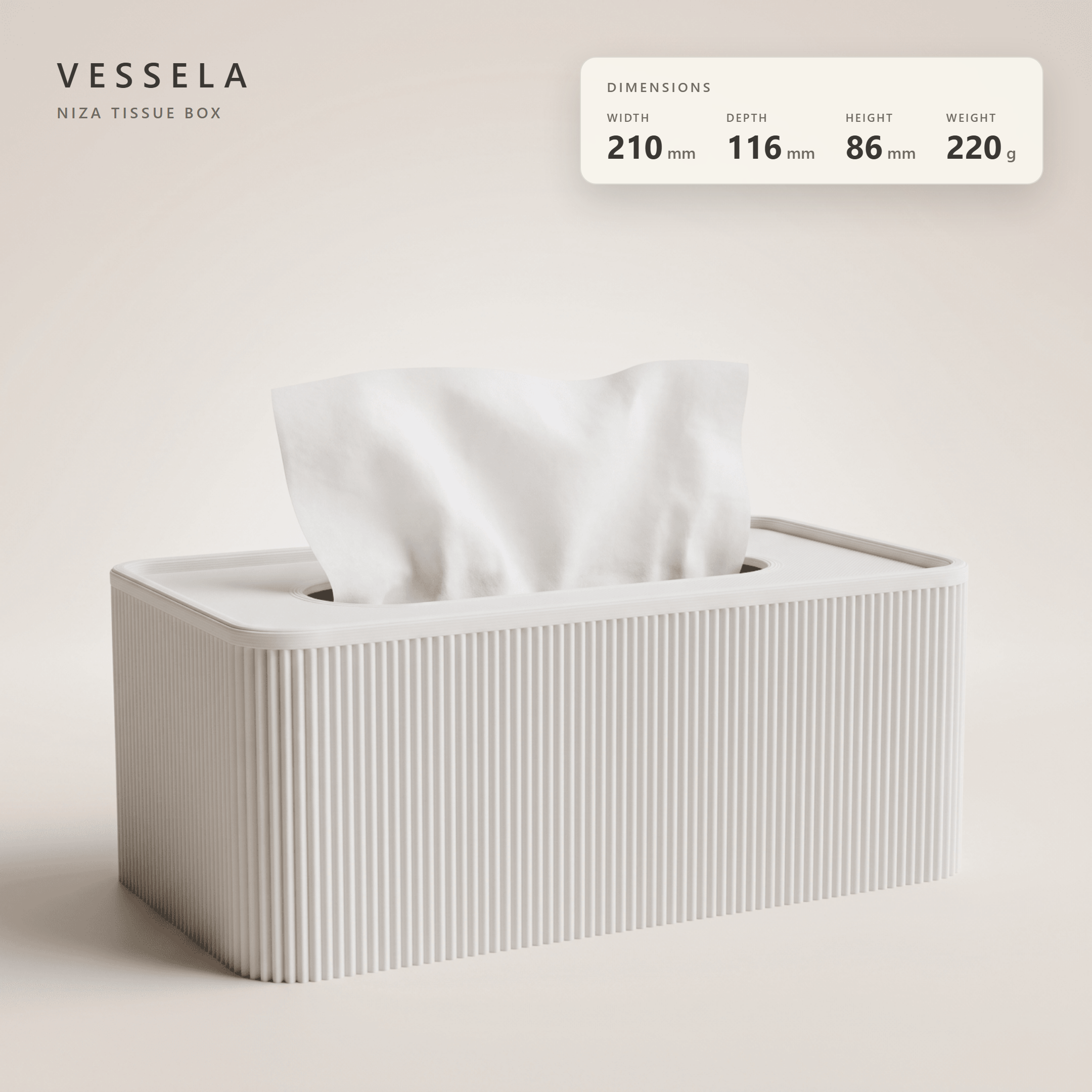 Niza Tissue Box — size guide: width, depth, height & weight
