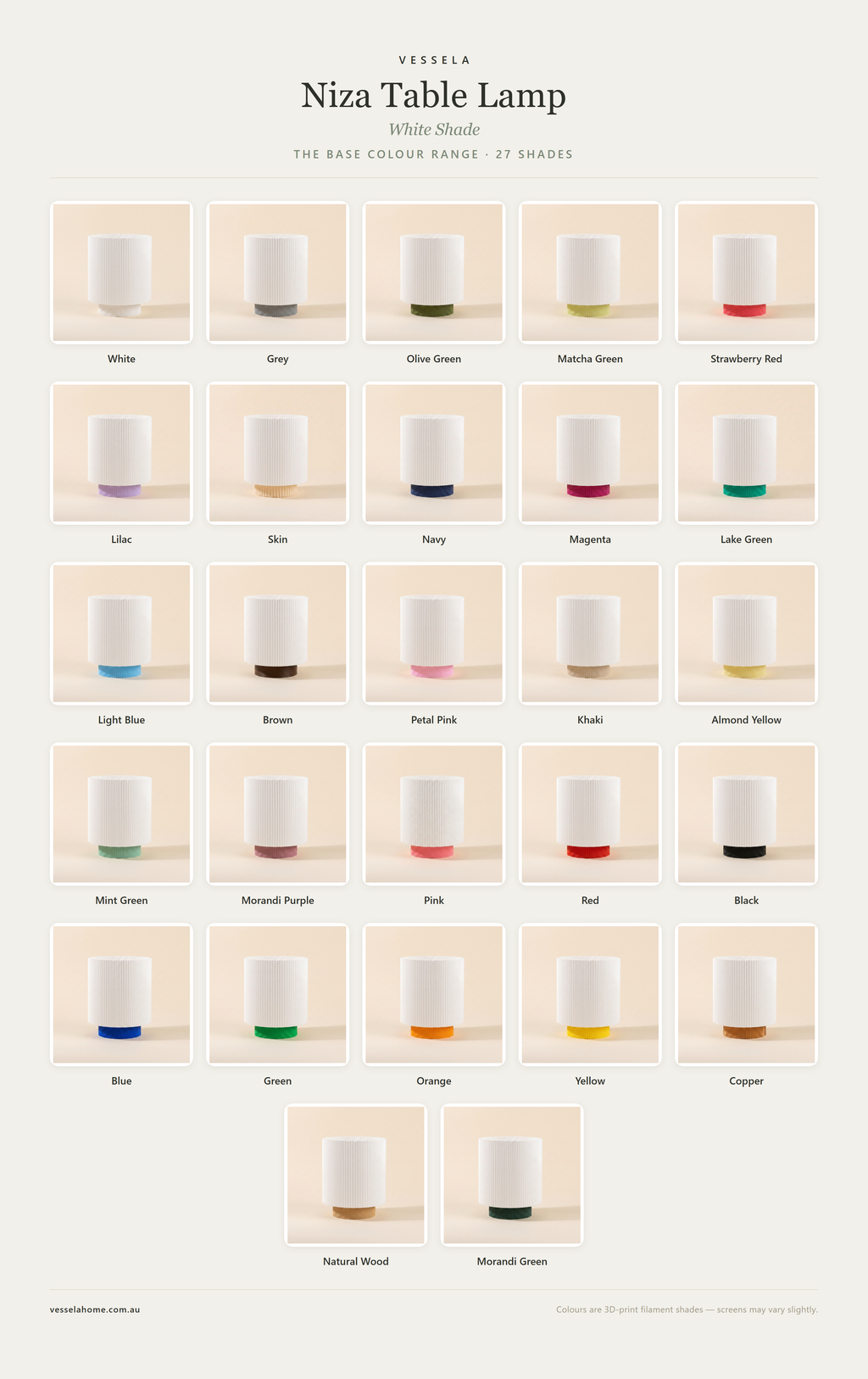 Niza Table Lamp — White shade colour range · 27 base colours