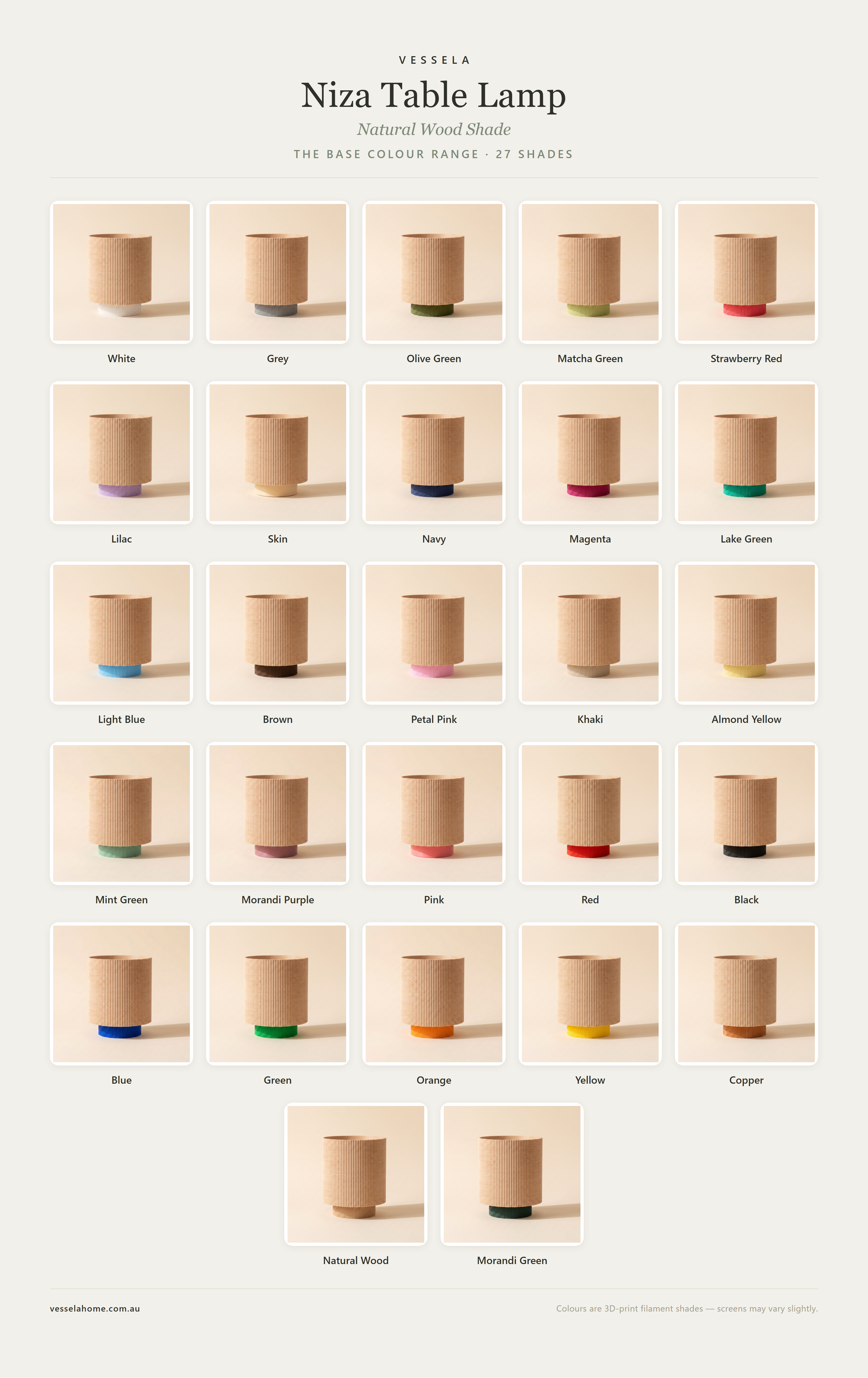 Niza Table Lamp — Natural Wood shade colour range · 27 base colours
