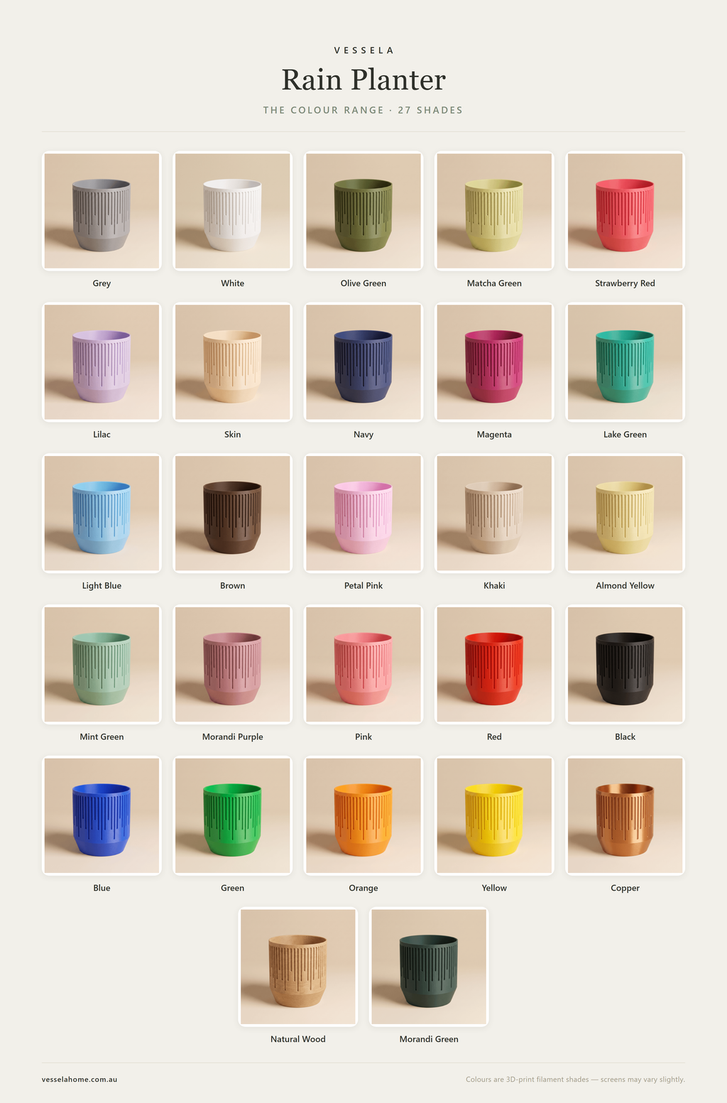 Rain Planter — The Colour Range · 27 Shades