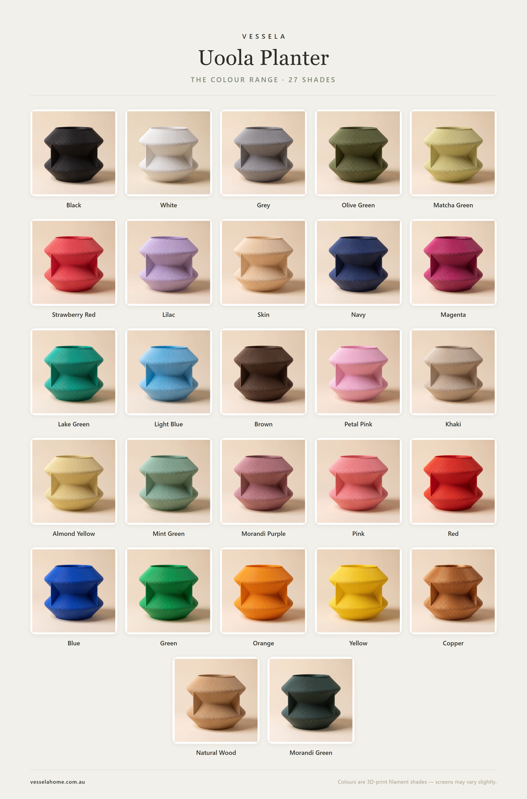 Uoola Planter — The Colour Range · 27 Shades